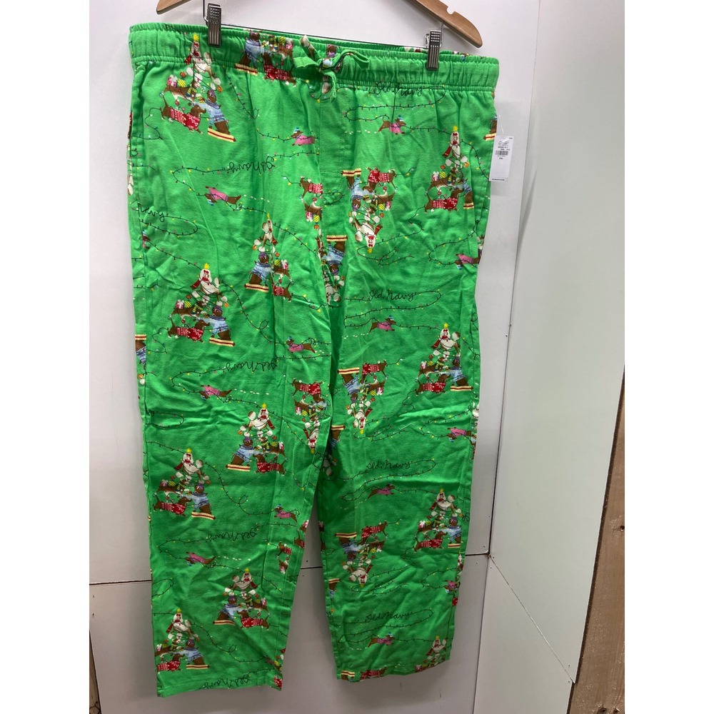 Old Navy Christmas Pajama Pants Green Dog Tree Print XXL New